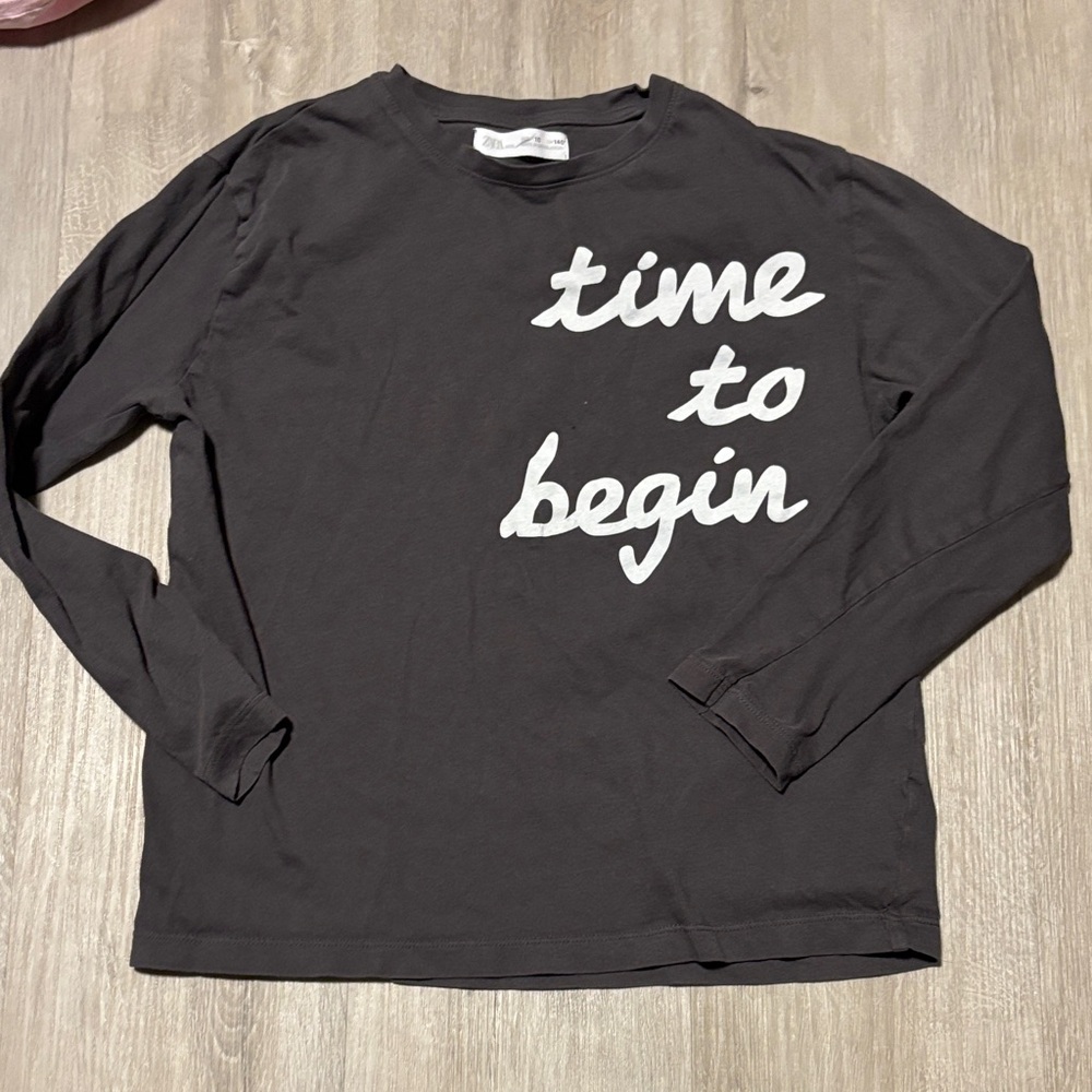 Zara Charcoal Long Sleeve Shirt with White Script